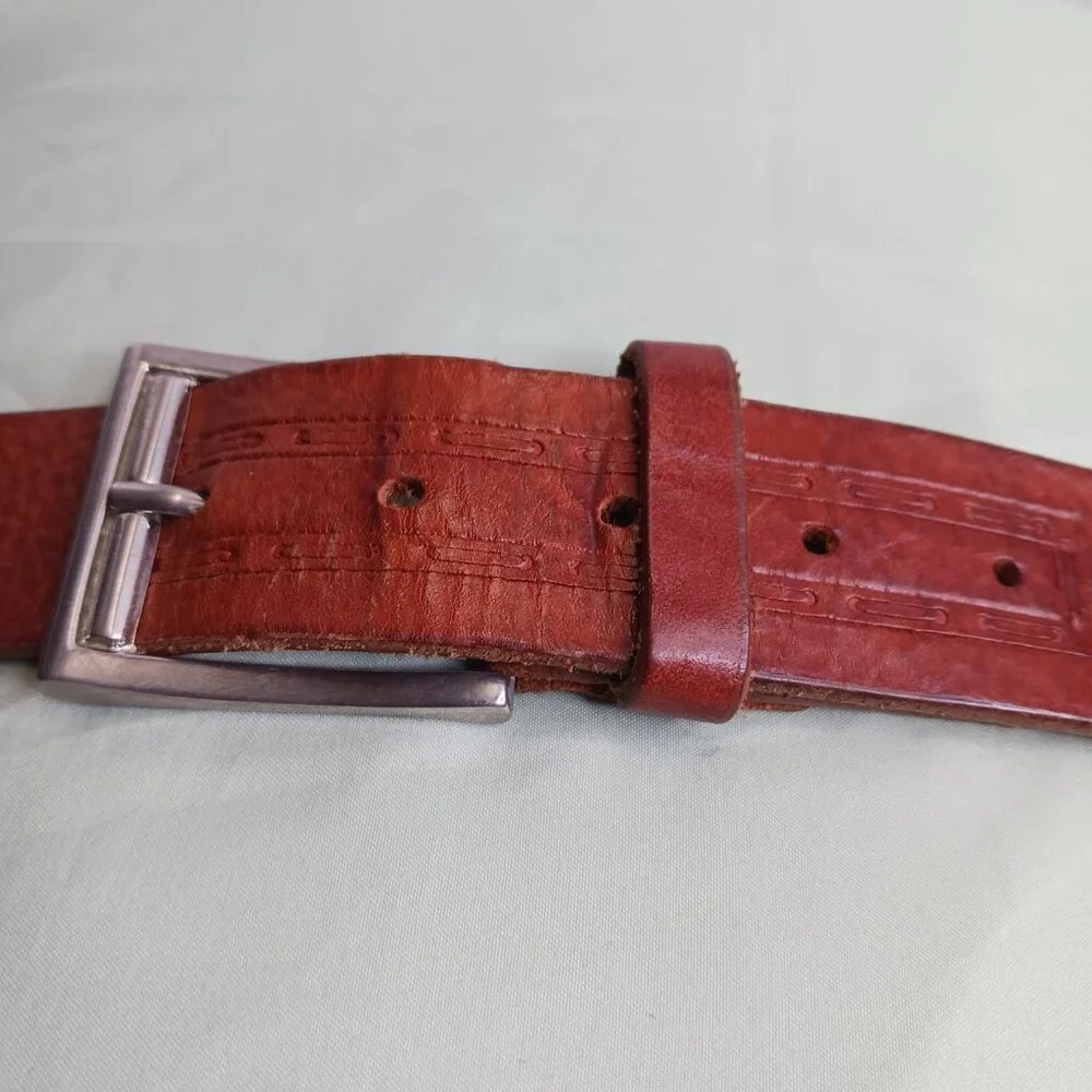 Vintage Milos Brown Leather Men's Belt size 38 Made in Italy